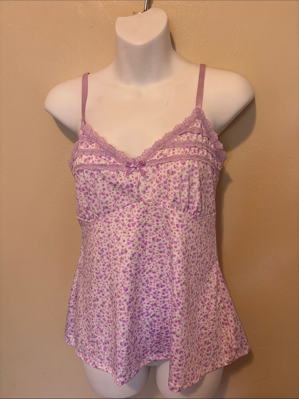 Laura Ashley Lavender Floral Lace Trim Cami